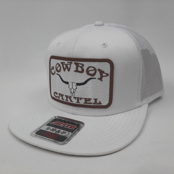 Cowboy Cartel Flat Bill Snapback Mesh Trucker Hat Cap White - Picture 2 of 4